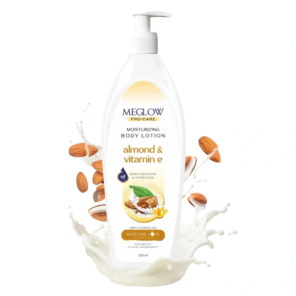 Meglow Pro-Care Moisturizing Body Lotion 500ml For Women & Men | Almond & Vitamin E Enriched | Deep Hydration for Nourished, Smooth Skin