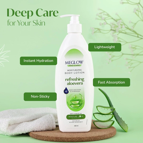 Meglow Pro-Care Moisturizing Body Lotion 500ml | Refreshing Aloe Vera Hydrating Moisturizer for Women & Men | Daily Moisture Care for All Skin Types