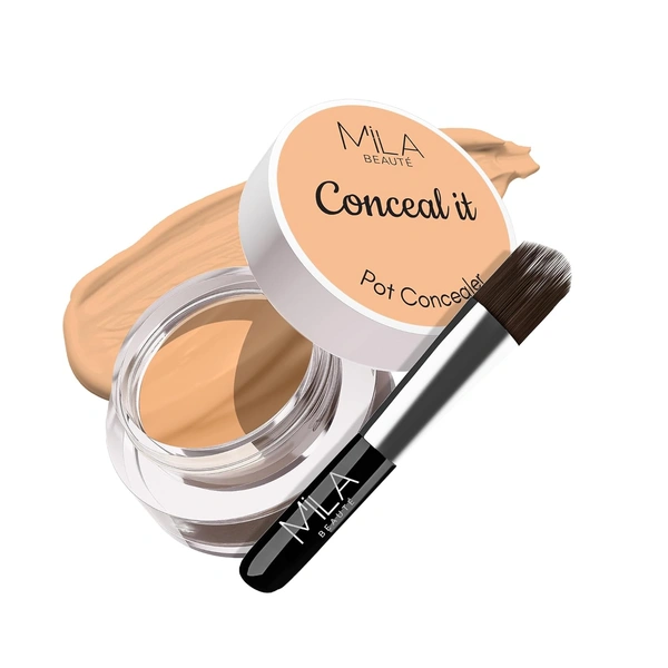 Mila Beaute Conceal It Pot Concealer with Brush (05 Pure Beige), 4g with Full Coverage & Lightweight | SPF 15 & Vitamin E, Matte Finish | Crease-Free & Long-Lasting Wear