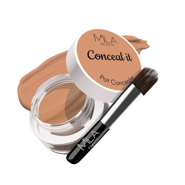Mila Beaute Conceal It Pot Concealer with Brush (07 Rose Beige), 4g with Full Coverage & Lightweight | SPF 15 & Vitamin E, Matte Finish | Crease-Free & Long-Lasting Wear