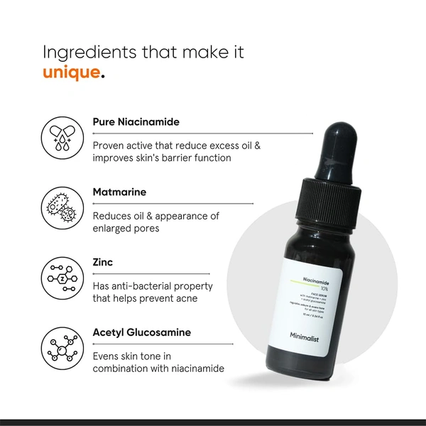 Minimalist 10% Niacinamide Face Serum 10ml | Oil Control & Anti-Acne with Zinc | Skin Clarifying Serum for Pore Care, Blemish Removal & Smooth Texture | For All Skin Types