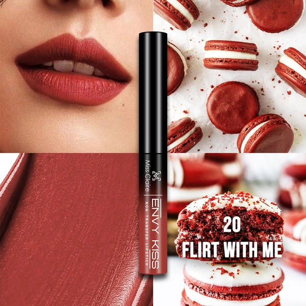 Miss Claire Envy Kiss Non Transfer Lipstick 20 Flirt With Me 1.8g | Smooth Matte | Long Lasting Smudge Proof Transfer Resistant Lightweight Lip Color