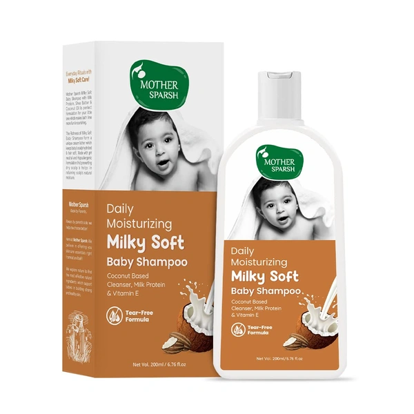Mother Sparsh Milky Soft Baby sampoo 200ml | Coconut based Cleanser & Milk protein, vitamin e | Gentle, Tear-Free Formula for Soft & Healthy Baby Skin