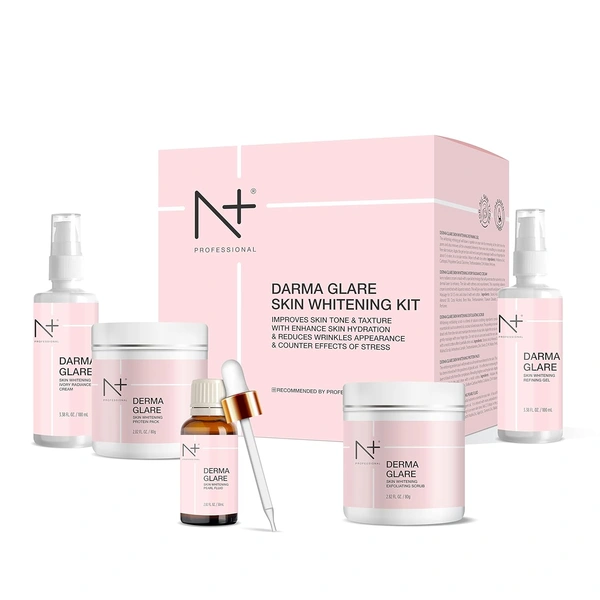 N Plus N+ Professional Derma Glare Skin Whitening Kit - 230ml + 160g | Improve Skin Tone & Texture | Reduce Wrinkles Appearance | Anti-Pigmentation | Skin Hydration and Whitening | For All Skin Types