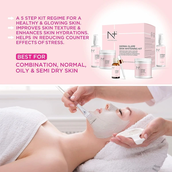 N Plus N+ Professional Derma Glare Skin Whitening Kit - 230ml + 160g | Improve Skin Tone & Texture | Reduce Wrinkles Appearance | Anti-Pigmentation | Skin Hydration and Whitening | For All Skin Types
