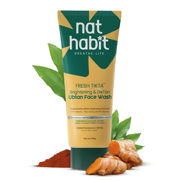 Nat Habit Ubtan Face Wash Fresh Daily Tikta 100g | Skin Brightening Cleanser With Activated Wild Turmeric | Chemical & Sulphate Free | Suitable For All Skin Types