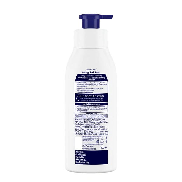 Nivea Express Hydration Body Lotion 400ml | 48-Hour Moisturization for Summer | Enriched with Sea Minerals & Deep Moisture Serum | Non-Greasy Formula for Healthy-Looking Skin | Suitable for All Skin Types