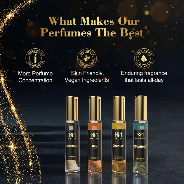 Nourish Mantra NM New York Metropolis Man Luxury Perfume Set of 4 15ml each set| Long Lasting Eau De Parfum | Premium Fragrance Gift Set | Vegan - Travel-Friendly - 60ml Total