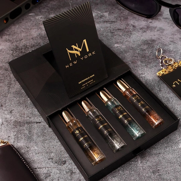 Nourish Mantra NM New York Metropolis Man Luxury Perfume Set of 4 15ml each set| Long Lasting Eau De Parfum | Premium Fragrance Gift Set | Vegan - Travel-Friendly - 60ml Total