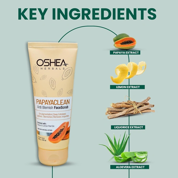 Oshea Herbals Papayaclean Anti Blemish Face Scrub 100g | De-pigmentation | Lighten Blemish | Deep Exfoliates | Remove impurities