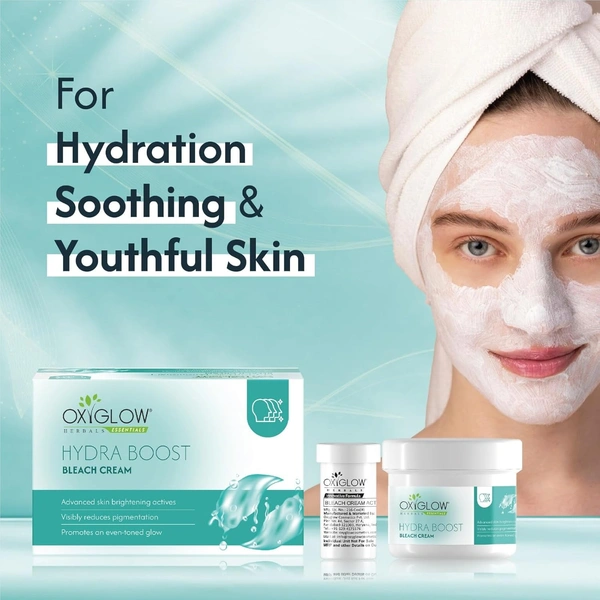 Oxygen Herbals Oxy Glow Herbals Hydra Boost Bleach Cream 50gm | Intense Hydration & Skin Brightening | Gentle Facial Hair Lightening | Smooth Radiant Glow | Salon Style Bleach at Home