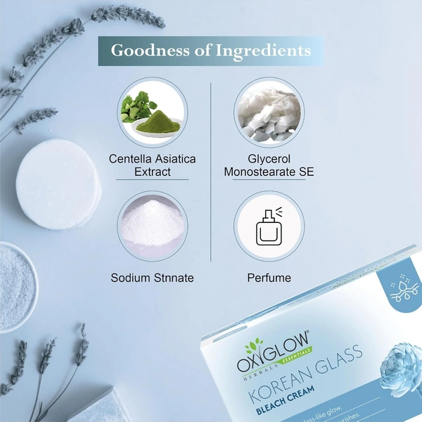 Oxygen Herbals Oxy Glow Oxygen Herbals Korean Glass Bleach Cream 50gm | Instant Skin Brightening & Facial Hair Lightening | Glass Skin Glow | Smooth Radiant Complexion | Salon Like Results at Home