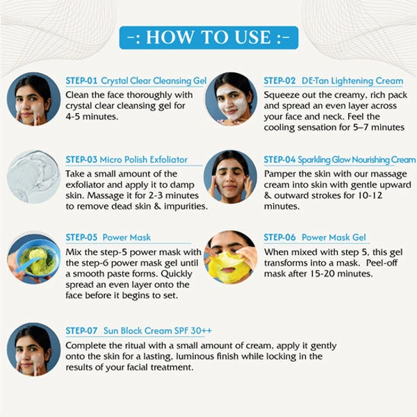 OxyGlow Herbals Pro Facial Kit 81g | Flawless Diamond 7 Step Facial Kit with Power Mask, Brightening & Glow Treatment | Suitable for All Skin Types