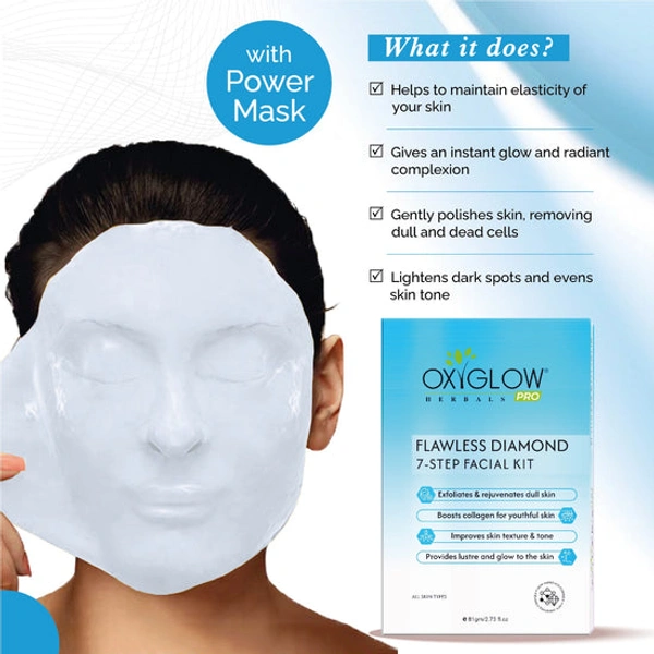 OxyGlow Herbals Pro Facial Kit 81g | Flawless Diamond 7 Step Facial Kit with Power Mask, Brightening & Glow Treatment | Suitable for All Skin Types