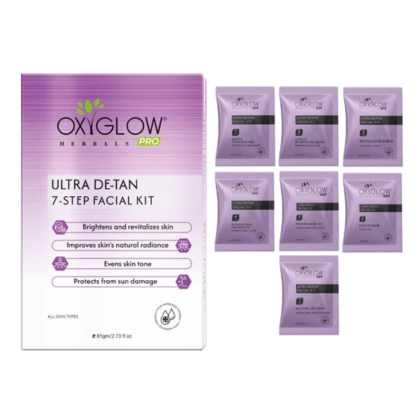 OxyGlow Herbals Pro Facial Kit 81g | Ultra De-Tan 7 Step Facial Kit with Power Mask, Brightening & Glow Treatment | Suitable for All Skin Types