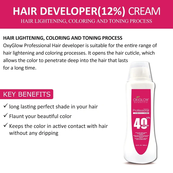 OxyGlow Herbals Professional Hair Developer 12% 1000ml | 40 Volume Cream Developer for Hair Coloring, Long-Lasting Color, Shine & Salon Results