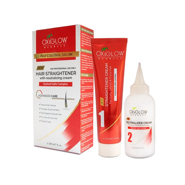 OxyGlow Oxyglow Professional Salon Hair Straightener with Neutralising Cream 200ml | Permanently Straightens Curly & Resistant Hair, Smooth, Shiny & Manageable Results