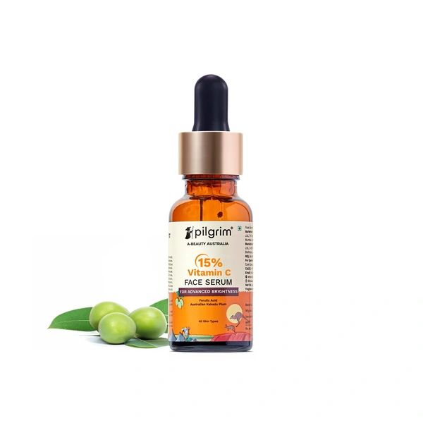 Pilgrim 15% Vitamin C Face Serum - 20ml | With Ferulic Acid & Kakadu Plum | For Advanced Brightness | Reduces Dark Spots & Evens Skin Tone | Glowing & Bright Skin | Fragrance Free | For All Skin Types