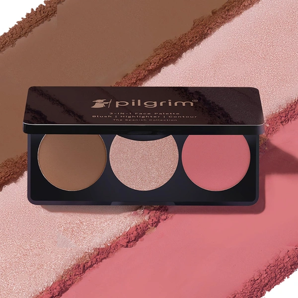 Pilgrim 3-in-1 Face Palette 12g Bold Charme - 03| Blush, Highlighter & Contour Makeup Kit | Highly Pigmented, Long-Lasting | Perfect for All Skin Tones |
