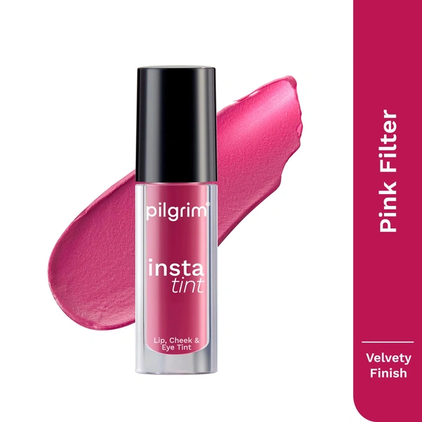 Pilgrim 3-in-1 Insta Tint - 2.5g | Multi-purpose Lip, Cheek & Eye Tint | With Goodness Of Spanish Squalane, Almond Oil, Avocado Oil And Macadamia Nut Oil | Lightweight | Long-lasting & Buildable Color | Natural Glow | Perfect for All Skin Tones | (Pink Filter - 01)
