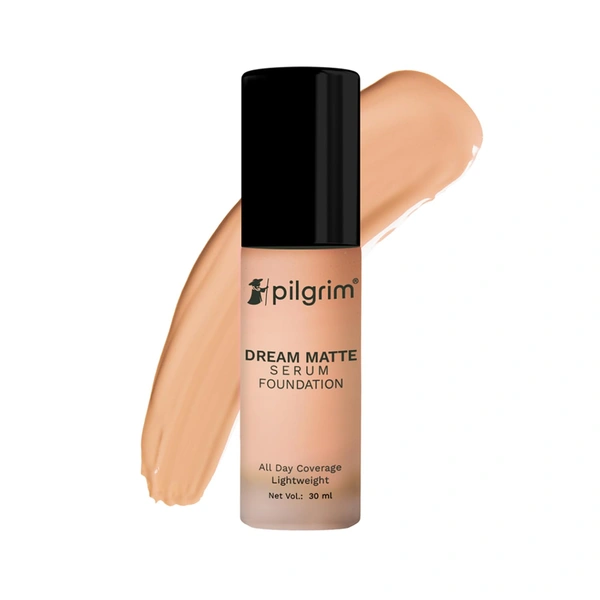Pilgrim Dream Matte Serum Foundation (225-Natural Almond), 30ml | Flawless Matte Finish, Hydrating, and Long-Lasting Wear for Natural-Looking Coverage.