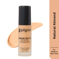 Pilgrim Dream Matte Serum Foundation (225-Natural Almond), 30ml | Flawless Matte Finish, Hydrating, and Long-Lasting Wear for Natural-Looking Coverage.