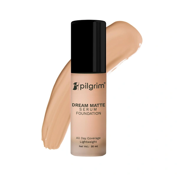 Pilgrim Dream Matte Serum Foundation (223-Warm Sand), 30ml | Matte Finish, Buildable Coverage, and Lightweight Feel for a Flawless Skin Look.