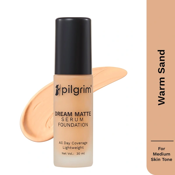Pilgrim Dream Matte Serum Foundation (223-Warm Sand), 30ml | Matte Finish, Buildable Coverage, and Lightweight Feel for a Flawless Skin Look.