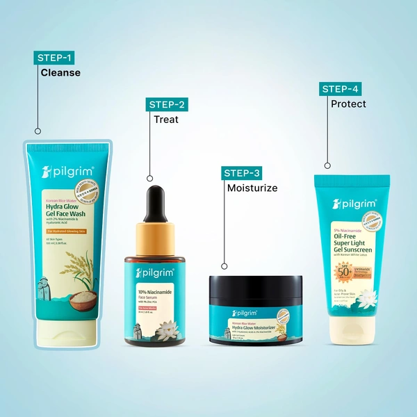 Pilgrim Korean Rice Water Hydra Glow Facewash 100ml | Hydrating Glow Cleanser with Niacinamide & Hyaluronic Acid | Gentle Non-Drying Face Wash for Radiant Skin