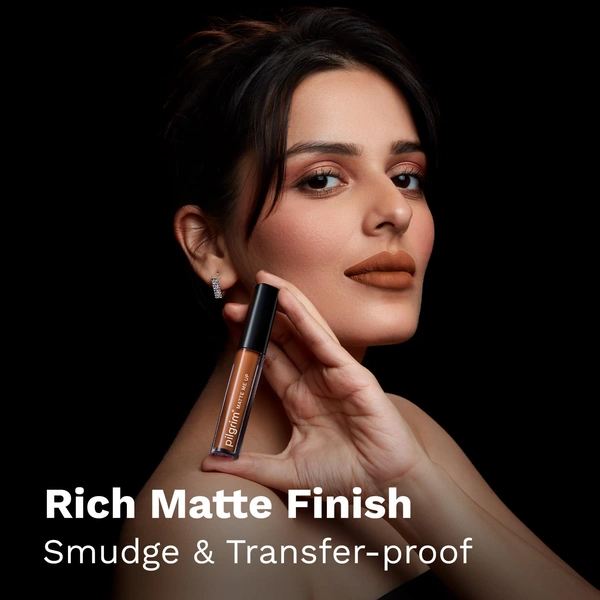 Pilgrim Liquid Matte Lipstick 20 Brown Mischief|Bold Brown Mischief Shade | Velvety Matte Finish | Long-Lasting | Smudge-Proof | Lightweight Formula for All-Day Comfort & Rich Pigmented Color