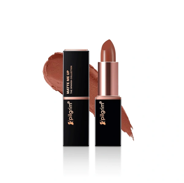 Pilgrim Matte Bullet Lipstick (Nude Mystery 05), Elegant Nude Shade | Long-Lasting Matte Finish | Hydrating with Squalane | SPF 30 Protection | Smudge-Resistant & Vegan