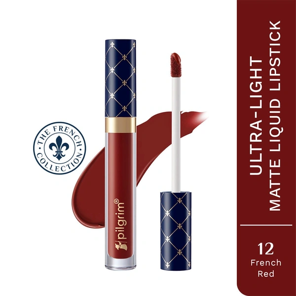 Pilgrim Oh So Creme Lipstick 12 French Red | Ultra Light Highly Pigmented & Matte Liquid Lipstick | Long-Lasting, Smudge-Proof, Transfer-Resistant | Comfortable Wear for All Day Perfection