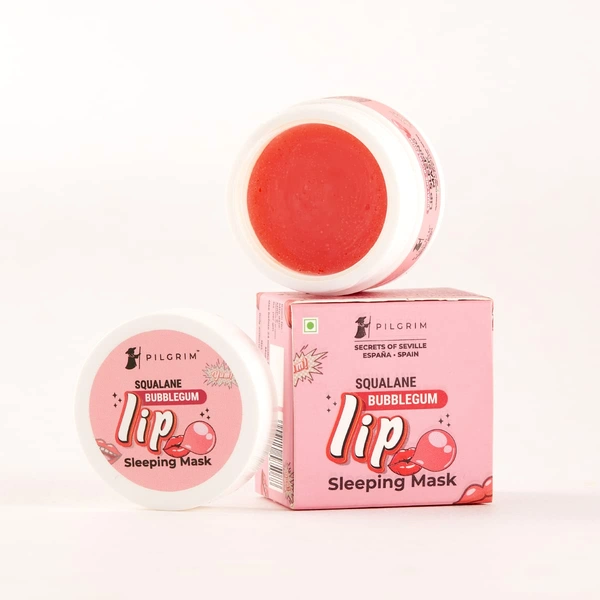 Pilgrim Squalane Bubblegum Lip Sleeping Mask - 8g | With Shea Butter & Pomegranate | Hydrates | Plumps & Lighten | for Soft & Smooth Lips | Nourishing Lips | Sulfate-Free