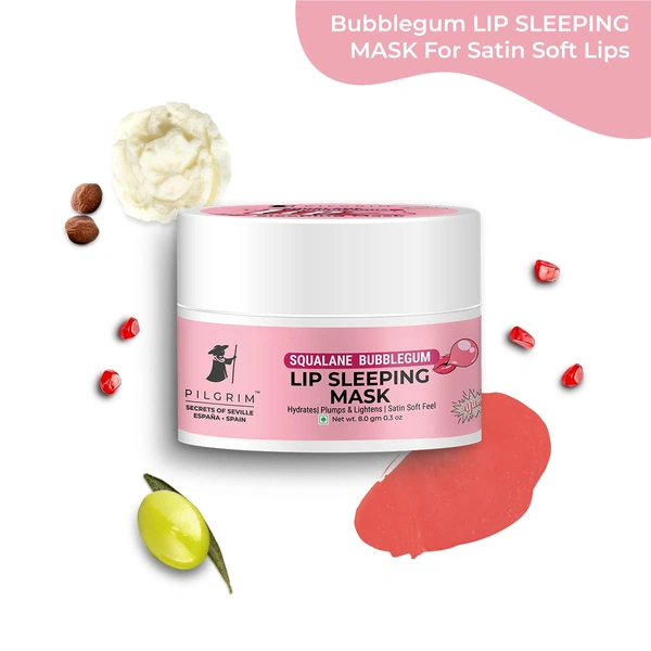 Pilgrim Squalane Bubblegum Lip Sleeping Mask - 8g | With Shea Butter & Pomegranate | Hydrates | Plumps & Lighten | for Soft & Smooth Lips | Nourishing Lips | Sulfate-Free