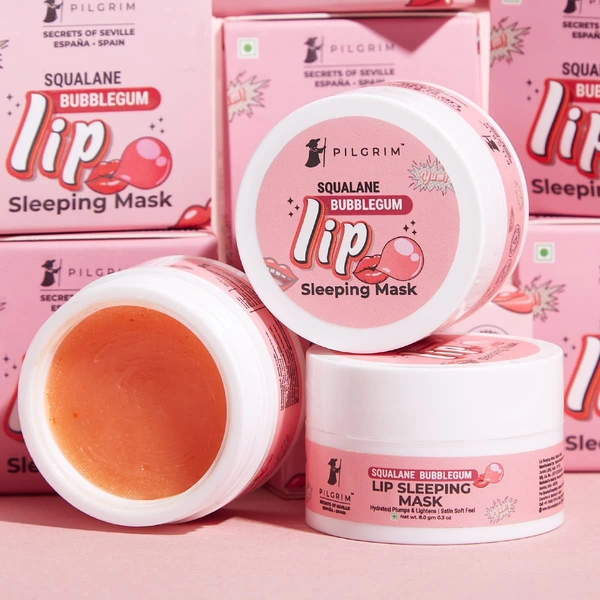 Pilgrim Squalane Bubblegum Lip Sleeping Mask - 8g | With Shea Butter & Pomegranate | Hydrates | Plumps & Lighten | for Soft & Smooth Lips | Nourishing Lips | Sulfate-Free