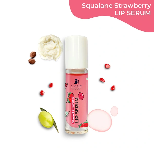 Pilgrim Squalane Strawberry Roll-On Lip Serum - 6ml | With Shea Butter & Pomegranate Extract | Moisturize & Protect Lips | Soft, Smooth & Nourished Lips | For Plump & Soft Lips | Lip Balm with Natural Ingredients