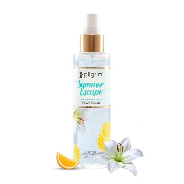 Pilgrim Summer Escape Body Mist - 150 ml | With White Lily & Yuzu Lemon | Long-Lasting Scent | Romance perfume for women | Body Mist for Women | Designed in France