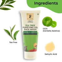 Pilgrim Tea Tree Purifying Gel Face Wash, 100ml | 3.4 fl. oz. | Deep Cleanses Pores | Fights Acne | Gentle