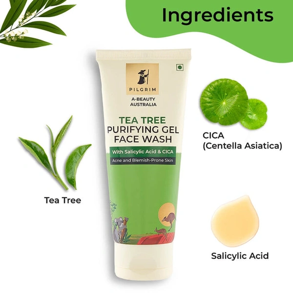 Pilgrim Tea Tree Purifying Gel Face Wash, 100ml | 3.4 fl. oz. | Deep Cleanses Pores | Fights Acne | Gentle