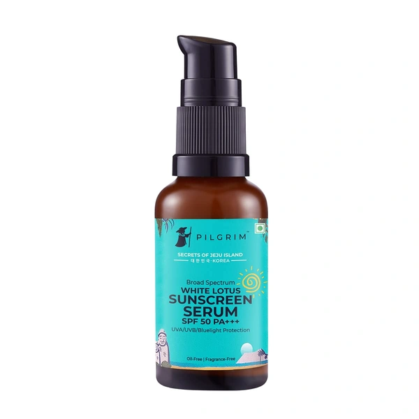 Pilgrim White lotus Sunscreen Serum -30 ml SPF 30 PA+++ | with Hyaluronic acid & CICA | Broad-Spectrum Sun Protection | No white cast | Oil & Silicon free | Non-greasy | Lightweight | UVA and UVB protection | Korean skin care | For All skin types
