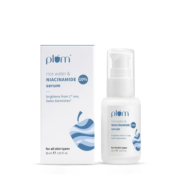 Plum 10% Niacinamide Serum with Rice Water 30ml | Brightening, Clear & Glowing Skin | Anti-Acne & Oil Control Serum for Acne-Prone, Oily, Combination & Sensitive Skin