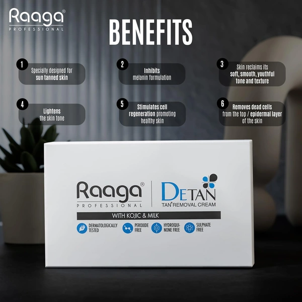 Raaga Professional De-Tan Pack | Effective Tan Removal Cream | Skin Brightening Treatment | Dermatologically Tested | Sulphate Free | 72g