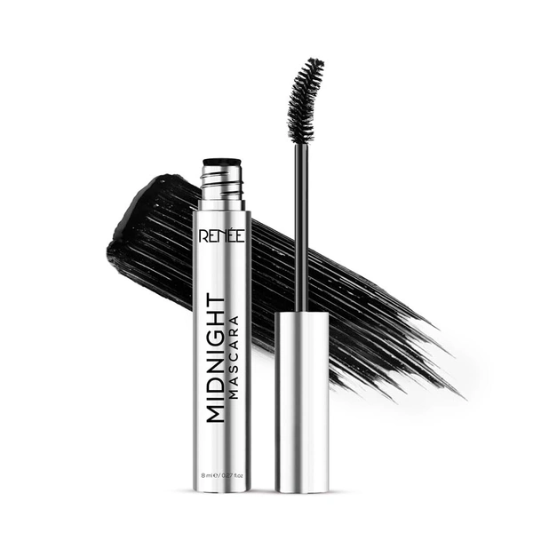 Renee Midnight Mascara 8ml | Volumizing & Lengthening Mascara | Intense Black Lash Definition | Bold, Long-Lasting Lashes | Smudge-Proof Mascara | Darkest Black | Clump-Free | Infused with Vitamin E | Suitable for All Eye Shapes |