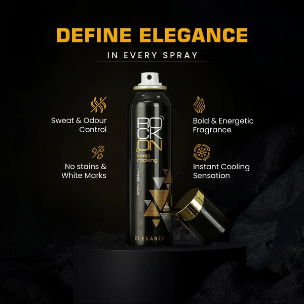 Rock On Elegance Body Spray 150ml | Unisex Long-Lasting Fragrance Deodorant | Refreshing & Energizing Body Spray for Men & Women | Daily Odor Control