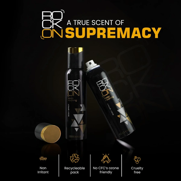 Rock On Elegance Body Spray 150ml | Unisex Long-Lasting Fragrance Deodorant | Refreshing & Energizing Body Spray for Men & Women | Daily Odor Control