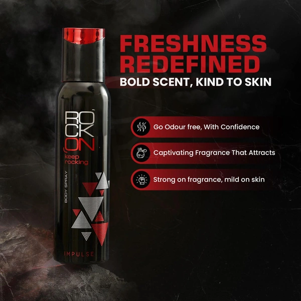 Rock On Impulse Deodorant Body Spray 150ml | Long-Lasting Fresh Fragrance | Unisex Deodorant for Men & Women | All-Day Odor Control & Confidence Boost