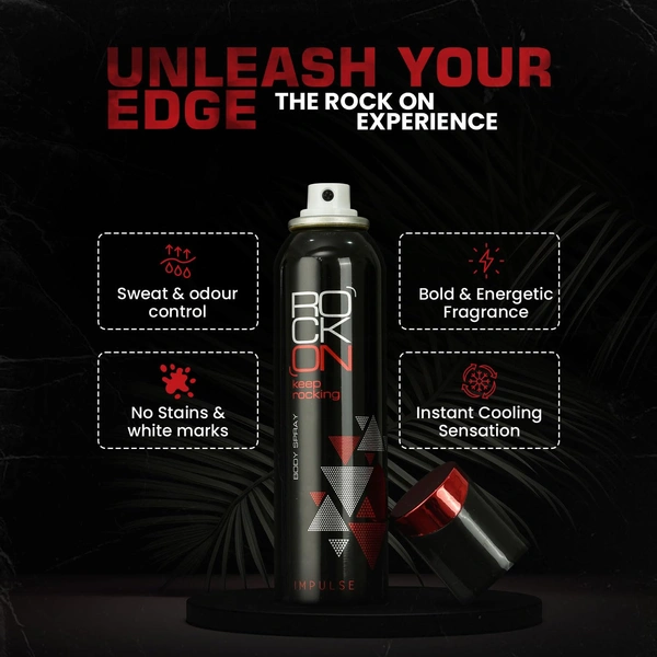 Rock On Impulse Deodorant Body Spray 150ml | Long-Lasting Fresh Fragrance | Unisex Deodorant for Men & Women | All-Day Odor Control & Confidence Boost