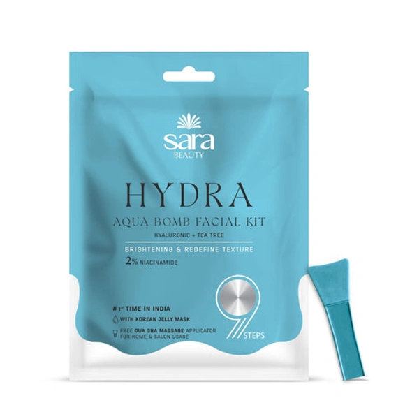 Sara Beuty Hydra Aqua Bomb Facial Kit for Skin Brightening with Hyaluronic Acid & Tea Tree | Deep Hydration, Glow Boost, Salon Style Facial Care Kit