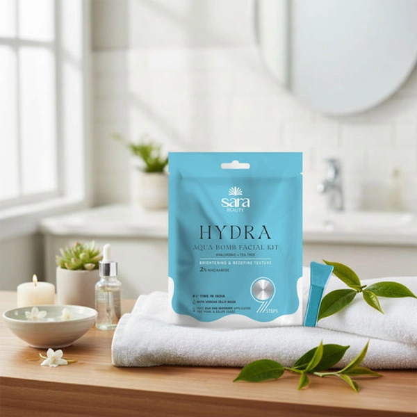 Sara Beuty Hydra Aqua Bomb Facial Kit for Skin Brightening with Hyaluronic Acid & Tea Tree | Deep Hydration, Glow Boost, Salon Style Facial Care Kit