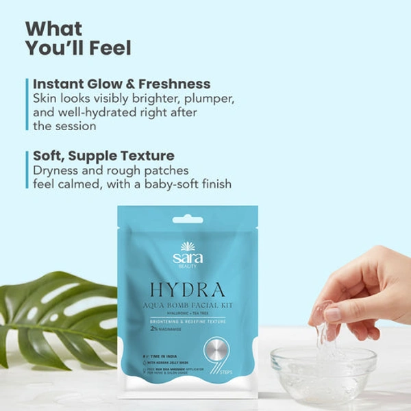 Sara Beuty Hydra Aqua Bomb Facial Kit for Skin Brightening with Hyaluronic Acid & Tea Tree | Deep Hydration, Glow Boost, Salon Style Facial Care Kit